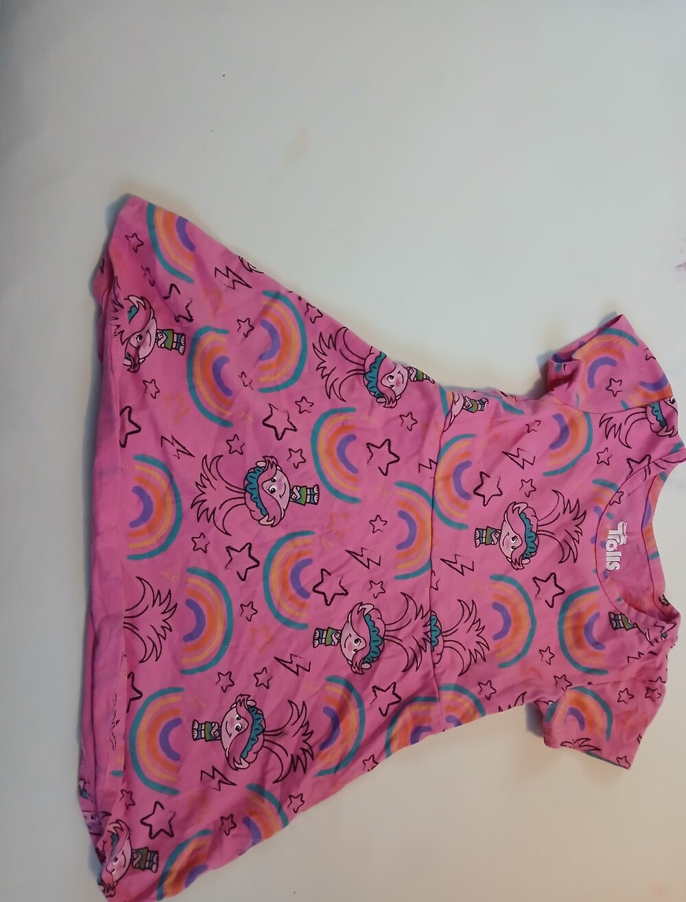 Dreamworks Kids Pink Rainbow Trolls Short Sleeve Dress